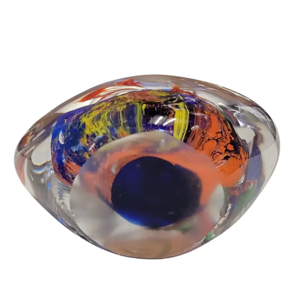 Fish Paperweight Art Glass 3x4.5 2.25 lb Orange Green Red Blue Coral Collectible